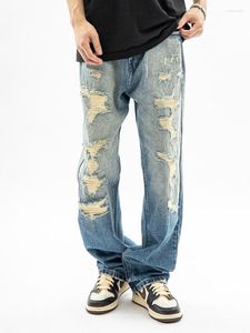 Jeans Masculino Y2k Calça Reta Solta Perna Larga Cargo Masculino Rasgado Moda Retrô Jean Masculino Para