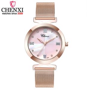 Relógios femininos de luxo CHENXI Relógios de pulso de malha completa em aço ou couro Pulseira de quartzo Relógios de pulso femininos relojes mujer289s