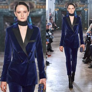 Elie Saab 2020 Kobiety garnitury wieczorowe Suknie V Velvet Black Collar Pants Suit Forniczne sukienki dla Long Slevee Kobiety