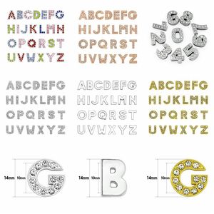 130 pçs 10mm Letras inglesas Bead Caps A-Z cor de ouro cheia de strass slide Charms Acessório DIY para colarinho de estimação pulseira chaveiro259L