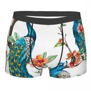 Underpants Sexy Boxer Comfortable Homme Watercolor Peacock On Cherry Tree Shorts Men Underwear Male Panties