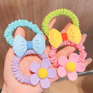 Acessórios de cabelo primavera verão cor flor laço laço elástico para menina crianças bonito kawaii doce rabo de cavalo borracha teis presente