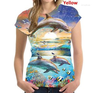 Camisetas masculinas fashion com impressão 3D estampado em desenhos animados do mar camiseta de manga curta animal para mulheres