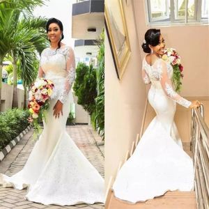 2019 African Nigeria Mermaid Wedding Dresses long sleeves Crystal Beaded trumpet sweep Train Cheap Plus Size Bridal Gowns cove208r