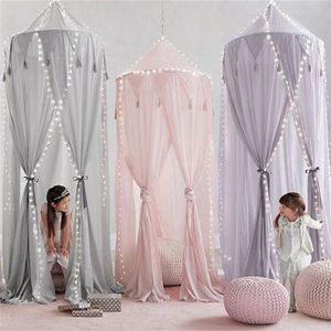 Pure Color Simple Design Kid Baby Bed Canopy Bedcover Myggnät Högkvalitativ bomullsbädd Rund Dome Tent Hushåll304K