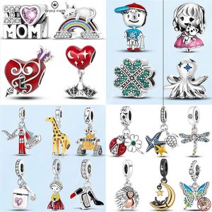 925 Silver Fit Pandora Charm 925 Bracelet Trend New Genuine 925 Sterling Silver Girl Boy Mom Charms Set 925 Silver for Pandora Charms Jewelry Beads