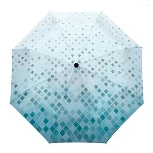 Umbrellas Blue Square Gradient Fully-automatic Umbrella For Outdoor Kids Adults Printed Foldable Eight Strand