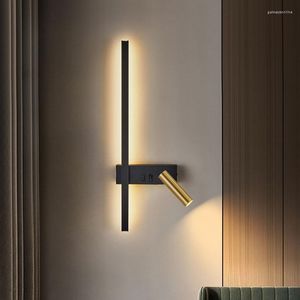 Wall Lamp Modern Minimalist LED Light With Switch Gold Black Metal Warm Atmosphere For Bedroom Foyer Study Reading Drop