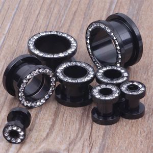 mix 4-16mm 64pcs lot stainless steel black crystal ear plugs body piercing jewelry ear flesh tunnel262S