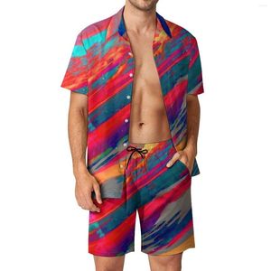 Agasalhos masculinos Conjuntos masculinos abstratos Sunset com estampa de nebulosa Trippy Shorts casuais Conjunto de camisas de férias com padrão engraçado Terno de manga curta tamanho grande