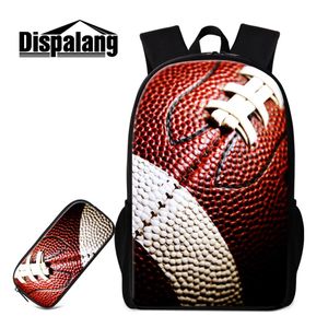 American Football Ryggsäck för barn 2 -stycken Set Big Pencil Bag Soprts Rugby School Bags Element Bookbag Rucksack för tonåringar Kid291p