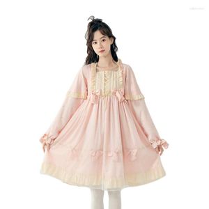 Abiti casual Lolita Kawaii Fashion Party Dress Girls Christmas Pink Cute Mesh Lace Autumn Bandage Princess Fairy Pearl Tulle