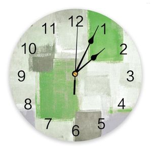 Wall Clocks Turquoise Smudge Paint Square Graffiti Large Clock Dinning Restaurant Cafe Decor Round Silent Home Decoration