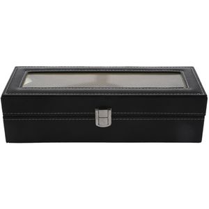 Caixa de relógio Caixa de relógio de couro Caixa de joias Presente para homem 6 compartimentos - Black278S