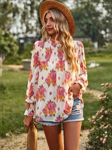 Women's T Shirts 2023 Floral Print Long Sleeve Tees Top Double-Layer Lantern Bluses Femininas Casual Shirt Elegant T-shirts