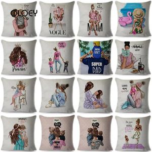Mom Linen Pillow Case Mother and Baby Cushion Cover Family Car Decoration Super Dad Mother's Day Gift 45 45cm323V