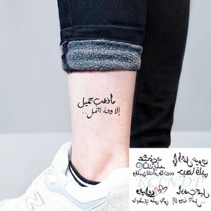 Vattentät tillfällig tatuering klistermärke kärlek hjärtelement bokstäver design arabisk skrivning flash tatue falsk tato för kvinnliga män