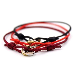 316L Edelstahlverschluss rotes Seilarmband mit drei Farben plattierten Ring für Frauen und Mann Mode -Schmuck 281p