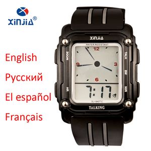 2020 NYA TALKA VARKNING SPORT MEN Vattentät Alarm Big Screen Simple Spanish Russian English French for Blind People Clock