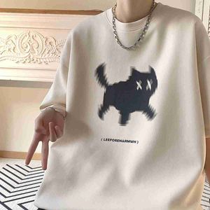 デザイナーファッション服ヒップホップティーロックTシャツ猫印刷物Tシャツメンズトレンディな夏のアメリカの服のデザインファッションのセンス