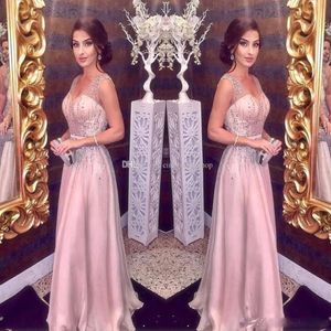 Sexy Crystal Beaded A Line Evening Dresses Sequin Beading Elegant Blush Pink Long Prom DResses cheap Party Gowns288y