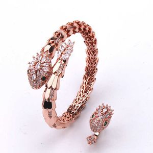 Fashion Accessories Personalized and Elegant Snake Shaped Micro Inlaid Zircon Open Elastic Bracelet Snake Head Open Ring Popular Handwear Set