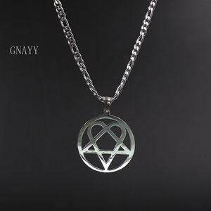 Punk jewelry Him Necklace Stainless Steel Heartagram Pendant Merch Logo Symbol Silver 4mm 24 curb Chain274H