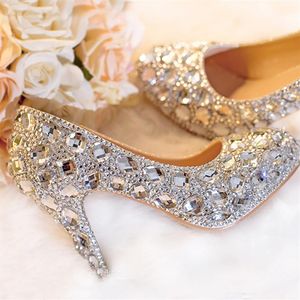 Silver Wedding Shoes Clear Rhinestone Platform Closed Toe 3 Bridal Shoes Crystal Pumps European Party Prom Heels All Size347J