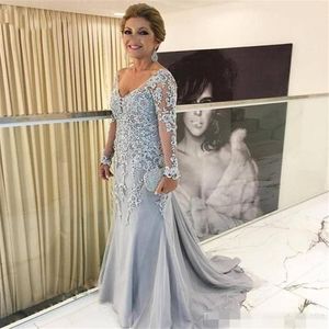 Generous V Neck Mother of the Bride Dresses Mermaid Tulle Lace Applique Evening Gowns Long Sleeves Prom Dresses 241S