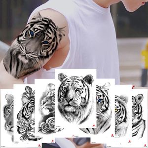 Wasserdicht Temporäre Tattoo Aufkleber König Der Löwen Uhr Tiger Muster Gefälschte Tatto Schwarz Körper Kunst für Frauen Männer Tattoo Aufkleber