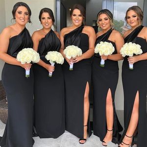 Mermaid Black New Bridesmaid Dresses One Shoulder Side Split Floor Length Summer Country Plus Size Maid of Honor Gowns Wedding Gue193i