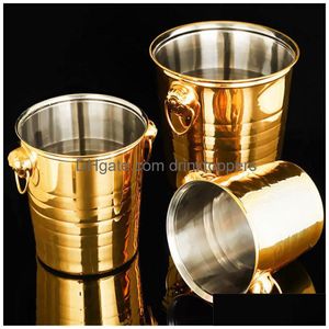 Ice Buckets And Coolers Gold Golden Thick Tiger Head Stainless Steel Bucket Champagne Chilled Wine Beer Red Cube Bar Ktv Two Handles Dhr7Q