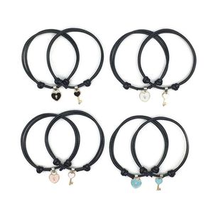 Charm Bracelets Couple Trendy Bracelet For Friend Lock Key Design Black Color Rope Wholesale Jewelry 2 Pcs Set Drop Delivery Dhoiu