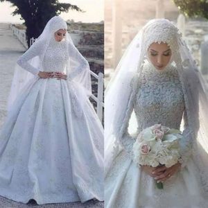 Nuovo castello invernale Muslim High Neck Moder Modest 3D in pizzo 3D a manica lunga principessa abito da spalla personalizzato Appliques di alta qualità Brida325x