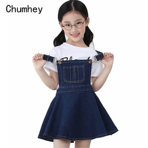 Chumhey 5-14t Summer Girls Supprow Plord Girl Girl Denim bib slips mini платья комбинезоны детская одежда детская одежда