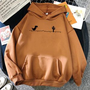 Men s hoodies tröjor mosaik spel kaktus liten dinosauri män hösten lös streetwear o nacke casual tröja fick fleece varm mans hoody 230721