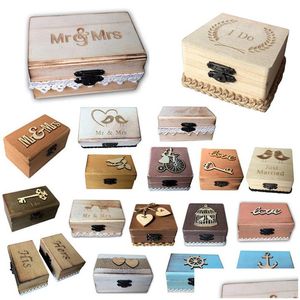 Other Festive Party Supplies Wooden Ring Box Engagement Storage Jewelry Trinket Container Personalized Ecological Country Style Dr Dhyjo