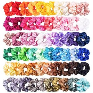 Buntes Seidensatin-Scrunchie-Set, 60 Stück, starke elastische Bobble-Haarbänder, spurloses Seil, Zubehör für Pferdeschwanzhalter, Zubehör 3128