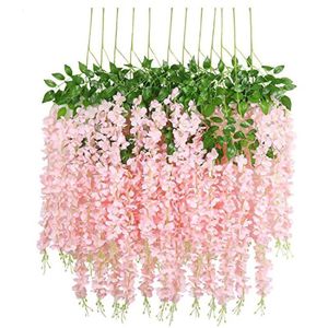 Bröllopsdekorationer Konstgjorda blommor Silk Wisteria Vine Hanging Flower For Garden Floral Diy Living Room Office Decor268o