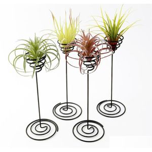 Decorazioni da giardino Supporto per piante d'aria Supporto per piante d'aria a spirale in ferro nero Contenitore Tillandsia Xb1 Drop Delivery Home Patio Prato Dhfe4