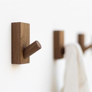 Hooks Rails Natural Wood Coat Hook Back Door Hanger 3M Självhäftande väska Hattar Beltlagringsarrangör Walnut Hanging Rack Wall324G