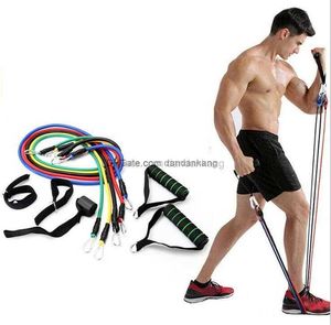 Conjunto de 11 peças de corda de puxar de borracha para exercícios de fitness Faixas de resistência Tubos de látex Pedal Excerciser Treino corporal Faixa elástica para ioga