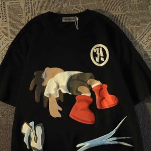 デザイナーファッション服ヒップホップティーロックTシャツ100％コットンアメリカン漫画プリント半袖TシャツINSメンズサマールーズ特大Tシャツ汎用性