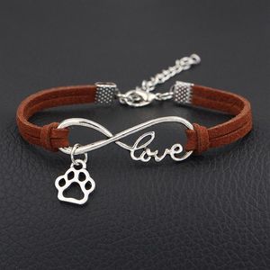 Multi Colors To Choose Unisex Friends Dog Paw Charms Silver Heart Pendants Infinity Love Leather Mixed Color Velvet Rope Brac240S