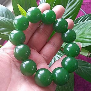 Strand Genuine Natural Green Jade Bracelet Women Men Fine Jewelry Bangle Real Jades Stone Beads Elastic Jewellery Gift