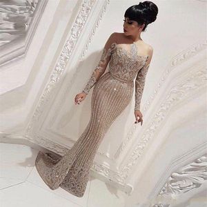 Women Evening Gowns Formal Elegant Long Sleeve Mermaid Arabic Dubai Prom Dress Party Dresses abendkleider245V