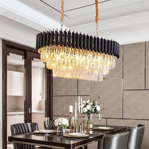 Lustre de cristal de ilha de cozinha moderna para sala de jantar de luxo Lustres de cristal suspensos LED pingente de iluminação preto UPS270j