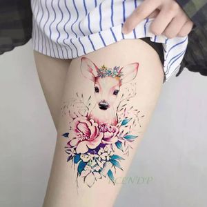 Autoadesivo del tatuaggio temporaneo impermeabile cartone animato cervo rosa ghirlanda corona fiore grande flash tatoo tatto falso per ragazza uomo donna bambino