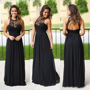 Seksi Uzun Siyah Nedime Elbiseleri 2019 Şifon Halter Neck Ucuz Dantel Ülke Nedime Elbise Düğün Elbisesi292a