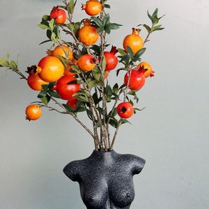 Dekorative Blumen, 88 cm, künstliche Pflanzen, Granatapfelzweig mit 6 Früchten, Blumenarrangement für Wohnzimmer, Esstisch, TV-Schrank